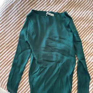 Abercrombie & Fitch Ribbed Boatneck Top in Teal